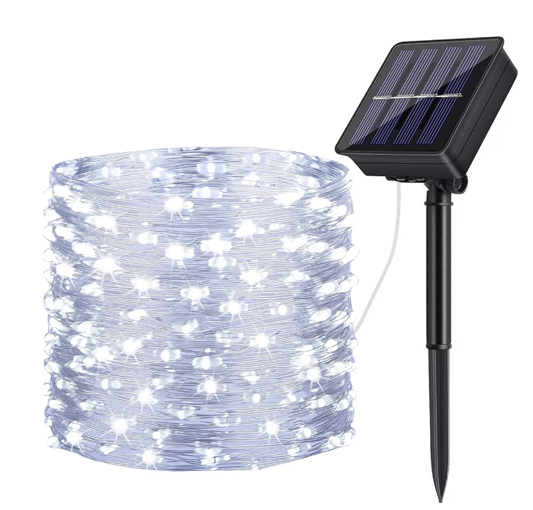 Instalatie solara 30 metri cu 300 LED fir CUPRU telecomanda ALB RECE